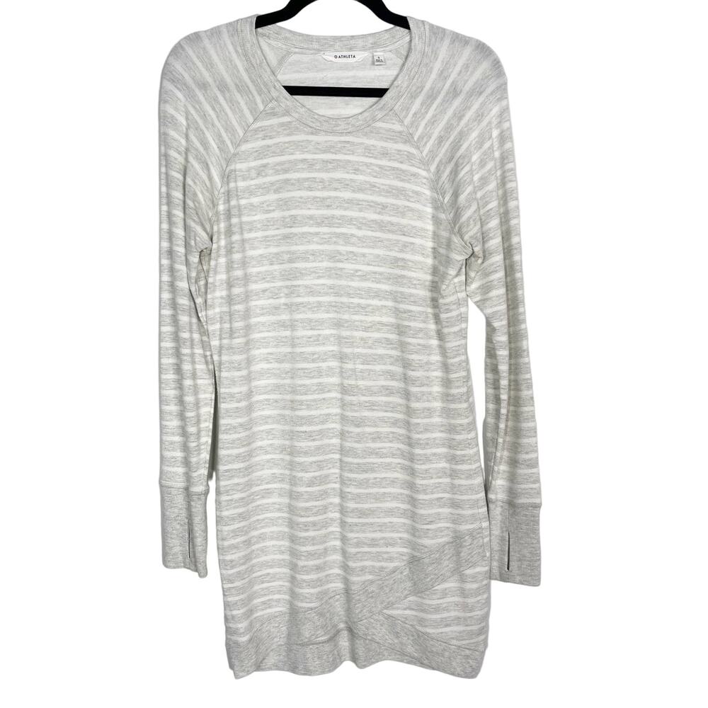 Athleta S Heather Gray Criss Cross Striped Long Sleeve Sweatshirt Dress Modal